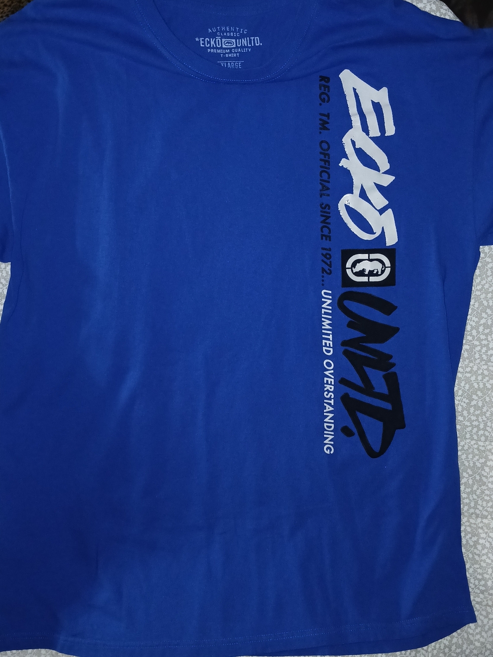 Ecko Unlimited Men’s VTG Y2K Crew Neck Graphic T-Shirt Royal Blue Textured Logo